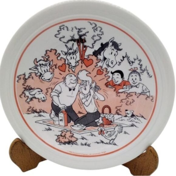 Vintage Ceramic Plates With Romantic Picnic Scene & Farm Animals - Picture 2 of 5